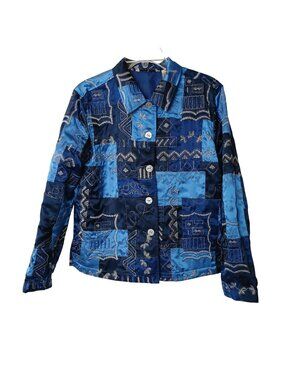 French Laundry Womens Blue Embroidered Patchwork Button Jacket Retro Boho #H-20